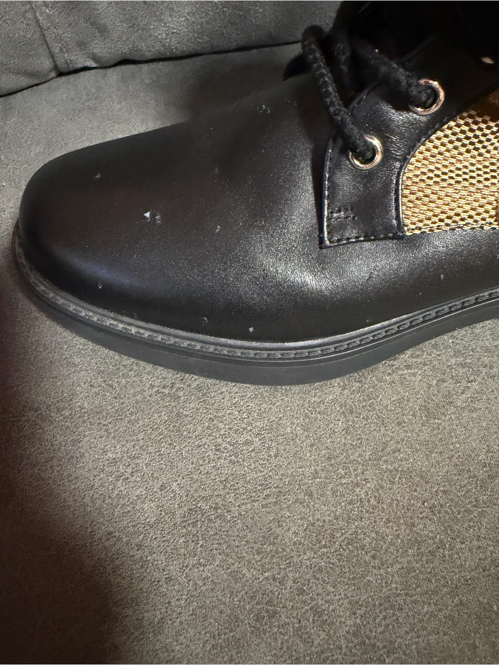 Gucci Black Leather & Tan GG Canvas Lace-Up Ankle Boots - Picture 3 of 9